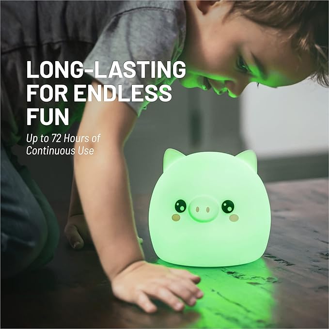 Lumipets Remote Control Silicone Night Light for Kids - Pig Design with 9 Soft Colors & Sleep Timer - Rechargeable, Battery-Operated Lamp for Bedroom | Baby Nursery, Toddler, Girls, Boys - Bloomnest