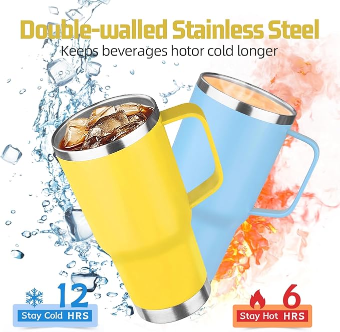 20 oz Tumbler with Handle Stainless Steel Insulated Coffee Mug Tumbler with Lid and Straw Double Wall Vacuum Insulated Coffee Mug Leak Proof Travel Mug Tumbler for Hot and Cold Drink (Mix Color-4) - Bloomnest