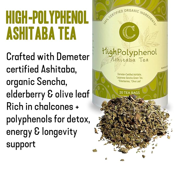 High‑Polyphenol Ashitaba Tea Blend – Demeter Certified Biodynamic U.S. Organic Ashitaba,Sencha Green Tea, with Elderberry & Olive Leaf – 20 Compostable Bags – Perfect for Detox, Metabolic Support - Bloomnest