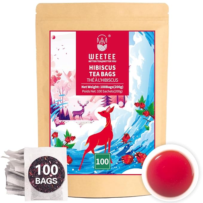 WT WEETEE Hibiscus Tea Bags, Made with 100% Pure Hibiscus Flowers, Natural Caffeine-free Herbal Tea, Tangy & Refreshing, Brew Hot or Iced - Bloomnest