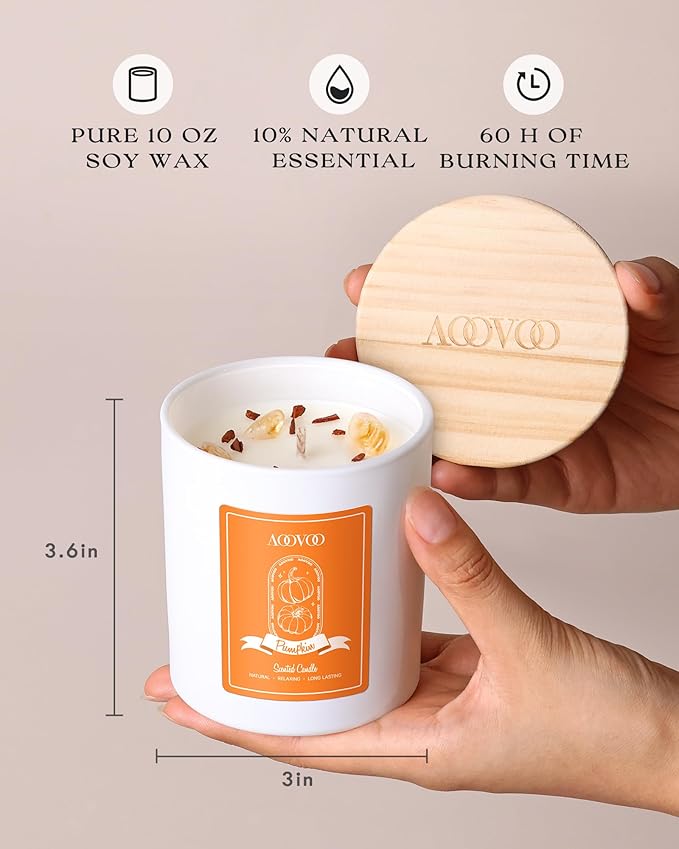 AOOVOO Pumpkin Scented Candles for Women - Aromatherapy Candle with Crystals Inside, 10oz Soy Candles for Home Scented, Birthday Gifts Candle for Women Mom - Bloomnest
