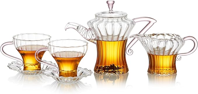 Glass Teapot Tea Pot With Infuser, Glass Kettle, Tea Glass Pot, Glass Tea Cup With Infuser And Lid For Loose Leaf Tea Steeper, Tea Pots For Tea Party, 2 Glass Cups With Saucers, 1 Male Cup Tea Gift - Bloomnest