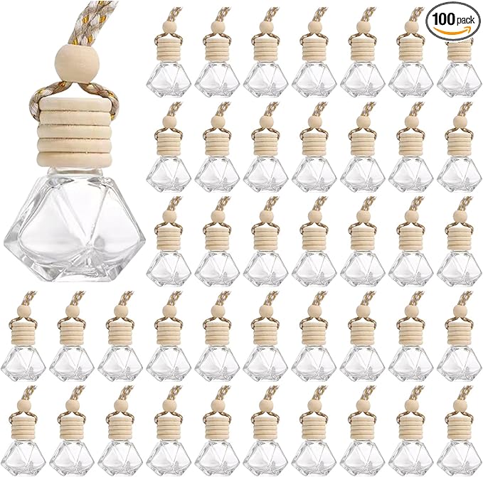 Hanging Car Air Freshener Diffuser, Set of 100 8ml Empty Glass Essential Pendant Bottles, Automotive Oil Aromatherapy Fragrance Perfume jars - Bloomnest