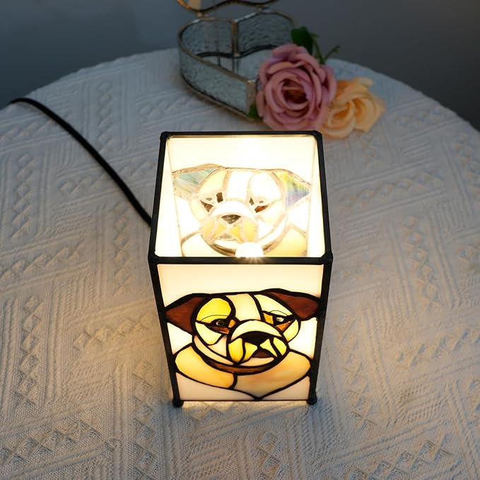 Tiffany Lamp Stained Glass lamp Small Bedside Table Lamps for Living Room Home Decor,Girls Women Birthday Halloween Christmas Thanksgiving Day Gift,Dog - Bloomnest