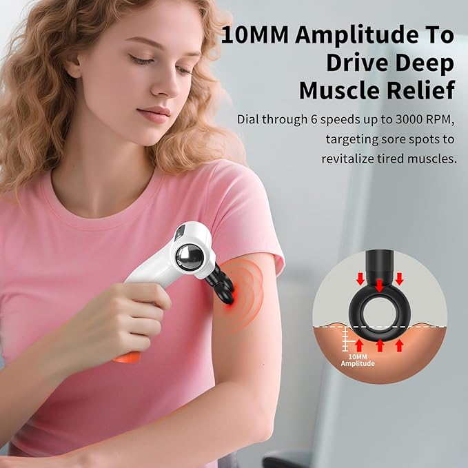 Dual-Head Massage Gun Deep Tissue with 3-in-1 Detachable Extension Handle, Handheld Percussion Back Massager for Muscle Neck Shoulder Body Pain Relief - 6 Speeds Levels (White) - Bloomnest