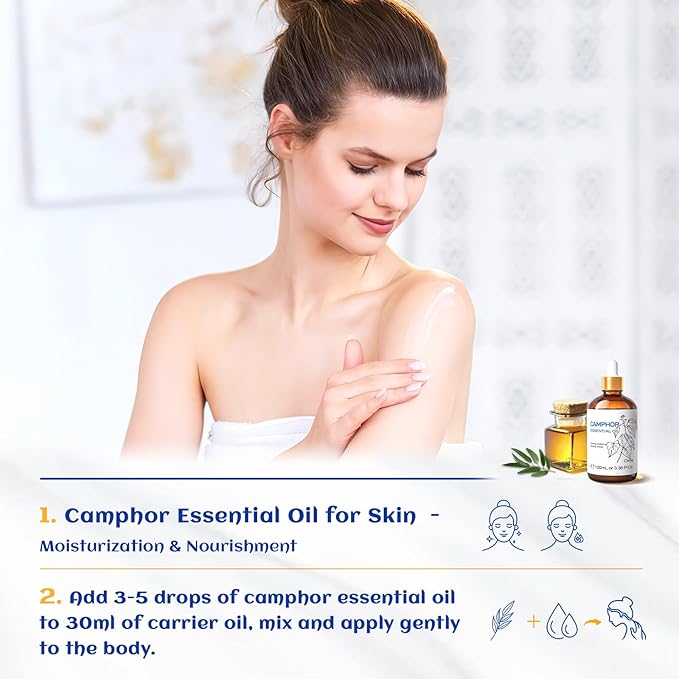 HIQILI 100ML Camphor Essential Oil Pure, 100% Undiluted for Skin, Diffuser, Aromatherapy - 3.38 Fl Oz - Bloomnest