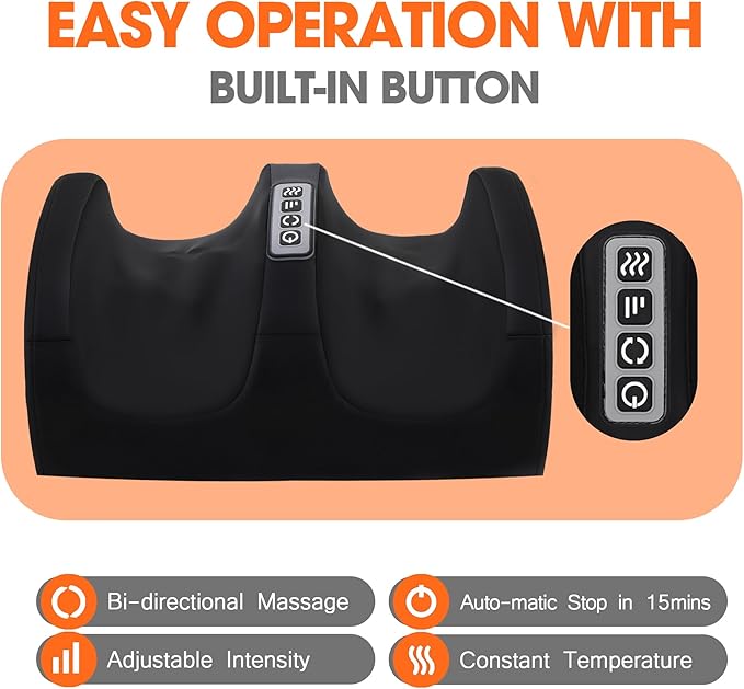 Foot Massager with Heat, Electric Foot and Calf Massager with Roller, Deep Tissue Massage for Plantar Fasciitis, Neuropathy & Pain Relief, Gifts for Women & Men(Black) - Bloomnest