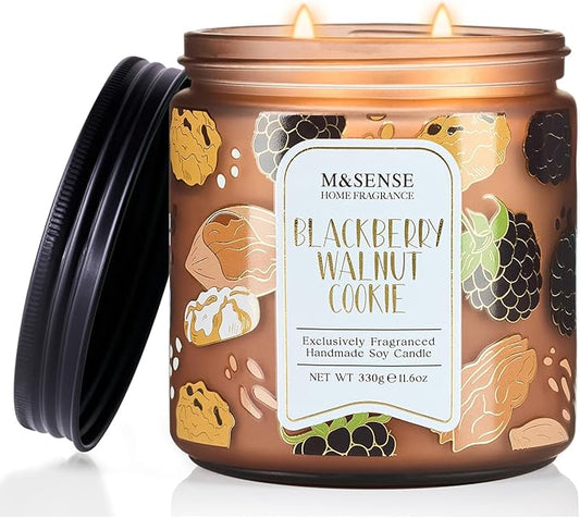 M&SENSE BlackBerry Walnut Cookie Scented Candle, Soy Wax 11.6oz 70 Hours Non Toxic Slow Burn, Fruity Nutty Bakery Fragrance, Holiday Jar Candle for Home Decor, Relaxing Aromatherapy Gifts for Women - Bloomnest