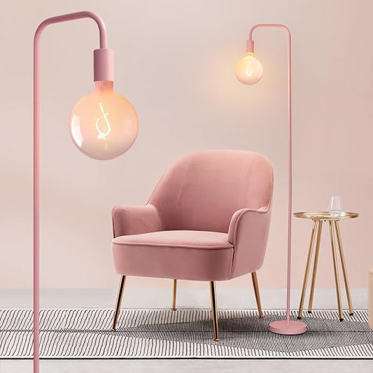 ONEWISH Pink Floor Lamp for Bedroom, Cute Standing Lamp with LED Bulb, Translucent Pink Globe Glass 2700k Warm Lighting. Globe Floor Lamp for Livingroom, Bedroom,Office - Bloomnest