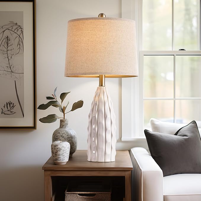 23.75-inch Ceramic Table Lamps Set of 2 for Living Room, Bedside Lamp for Bedroom and Farmhouse Nightstands or End Tables - Bloomnest
