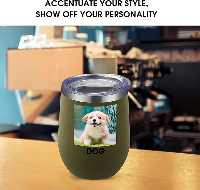 Personalized Custom Wine Tumbler Print in USA 12oz Stainless Steel Travel Coffee Cup with Lid & Straw Double Wall Insulated Mug with Colorful Text Logo Photo - Bloomnest