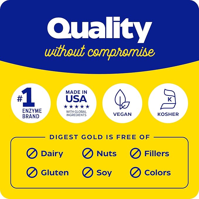Enzymedica Digest Gold + ATPro, Maximum Strength Enzyme Formula, Prevents Bloating and Gas, 14 Key Enzymes Including Amylase, Protease, Lipase and Lactase, 180 Capsules - Bloomnest