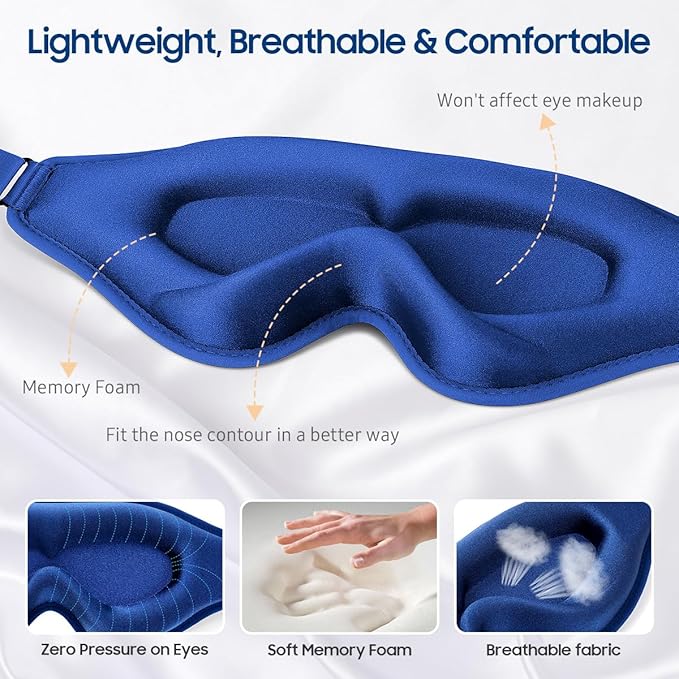 Sleep Mask, Premium Eye Mask for Sleeping, Total Blackout, Superior Soft Comfort, Upgraded 3D Ergonomic Designed Sleeping Mask for Home, Office, Travel, Meditation, Royal Blue - Bloomnest
