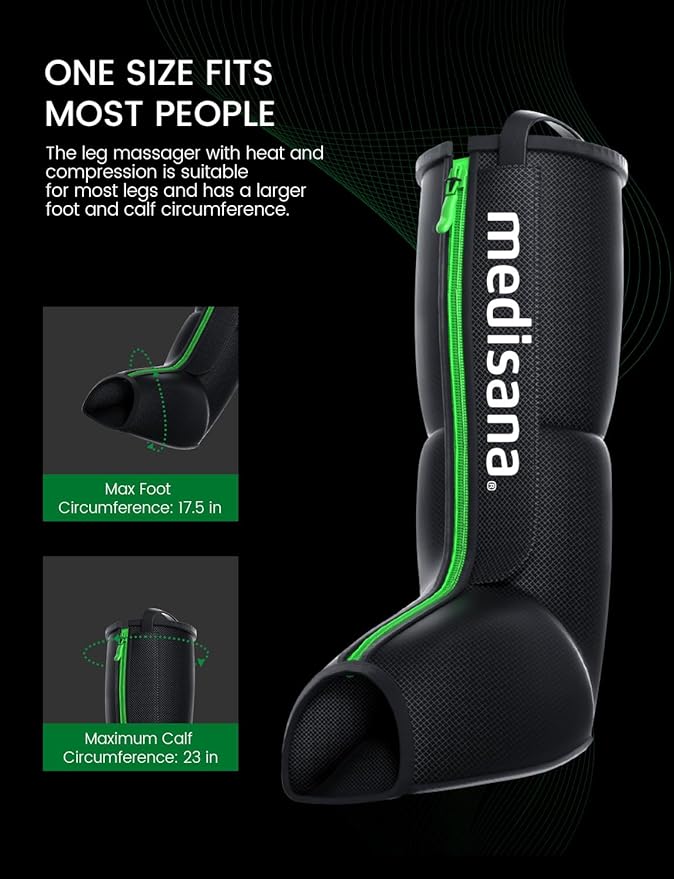Medisana Leg Massagers with Heat and Compression, Leg Massager for Circulation and Pain Relief, Foot and Calf Massager Machine for Edema, Relax Recover-Birthday Gifts for Dad Men Mom Women