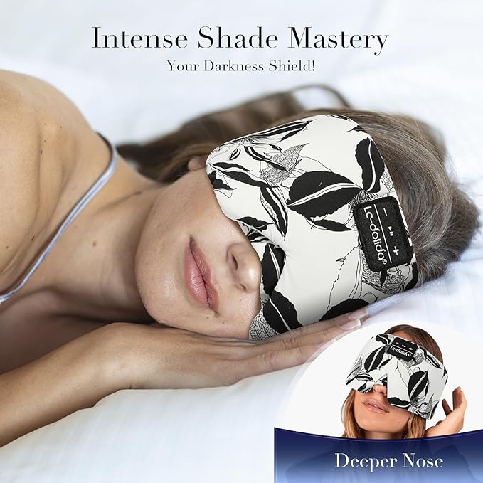 LC-dolida Sleep Mask with Bluetooth Headphones, Extra Large Silk Eye Mask for Sleeping Side Day Sleepers, Sleep Headphones Bluetooth 5.4 for Women Men with Thin Speaker, Blackout, Comfort, Microphone