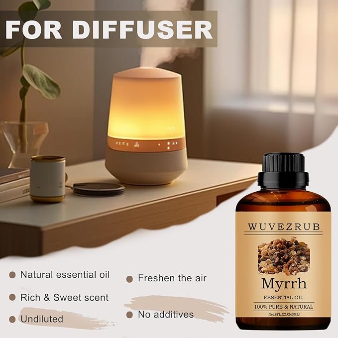 Myrrh Essential Oils 240ML, 100% Pure and Natural Essential Oil for Aromatherapy Diffuser - 8 Fl Oz/Myrrh WUVEZRUB