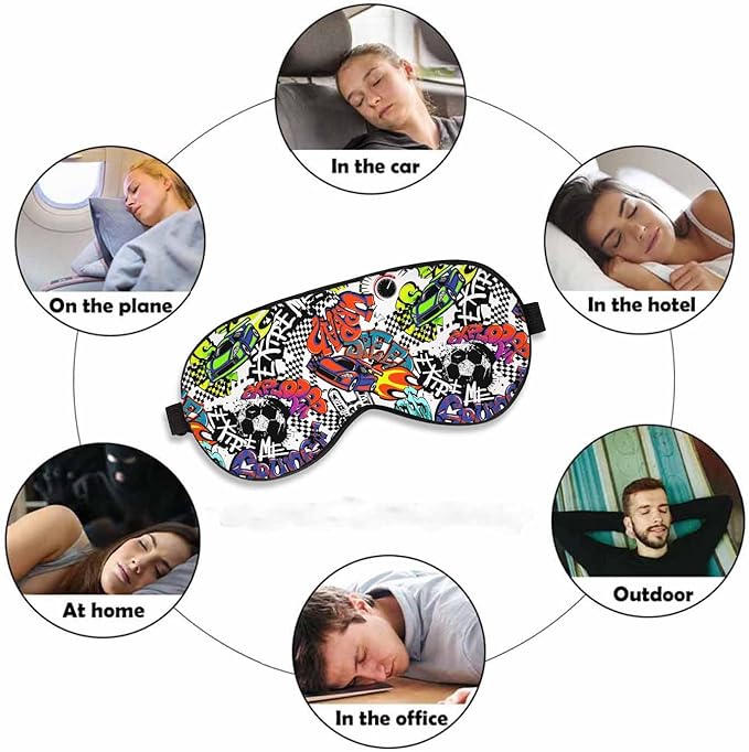 Text Drawing Graffiti Sleep Eye Mask Ball Squares Taxi Flag Speed Sport Car Fire Hand Sign Speedometer Men Women Sleep Mask with Adjustable Strap Eye Cover Eye Shade - Bloomnest