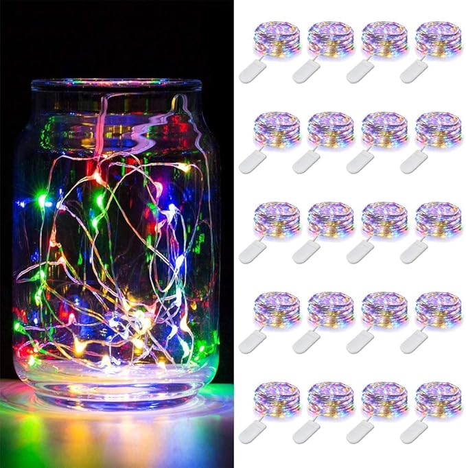 MUMUXI 20 Pack 3.3ft Fairy Lights Battery Operated String Lights, Mini LED Battery Powered Colored Waterproof Indoor Silver Wire Firefly Mason Jar Decor, Multicolor - Bloomnest