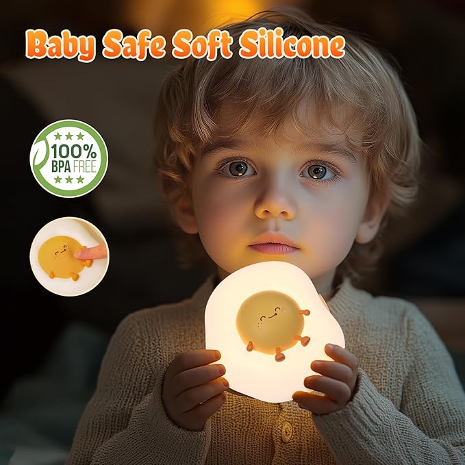 Egg Night Light for Kids,Toddler, Baby Nursery, Cute Nightlight Silicone Lamp for Sleeping Companion, Auto Off 30Min Timer, Cordless Rechargeable Battery - Bloomnest