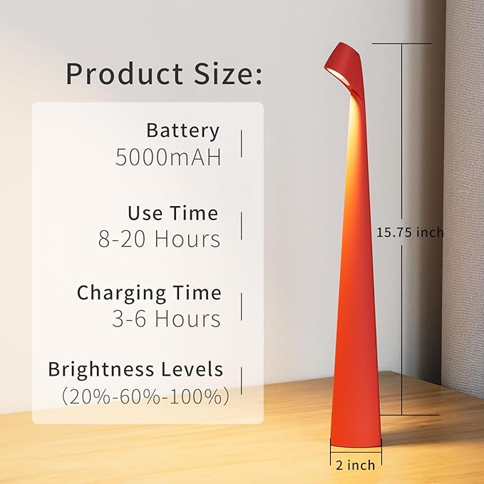 Table Lamps Cordless Rechargeable Battery Light, LED Desk Lamps Outdoor Portable Touch Lamps, Operated Wireless Portable Lamp. (Red) - Bloomnest