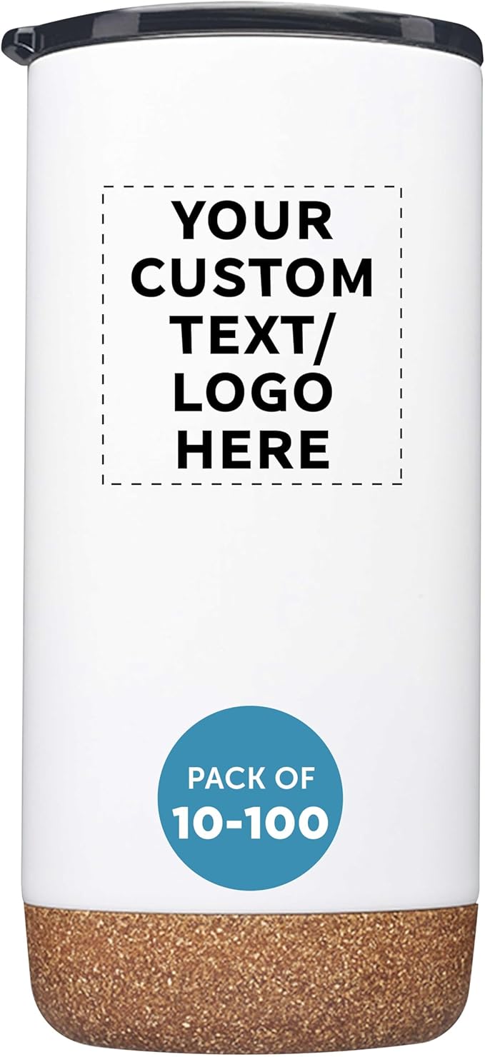 DISCOUNT PROMOS Custom Tumblers Cork Bottom 16 oz Set of 10/50/100 Personalized Bulk Pack Double Wall Insulated Matte Finish Iced Coffee Soda - White - Bloomnest