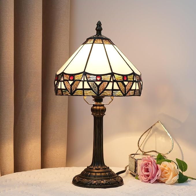 Tiffany Lamp 8 Inch Small Stained Glass Table Lamp With Roman Nordic Style Design Warm Color Reading Light Dining Rooms Bedrooms Offices Study Rooms Tiffany Style Retro Home Decoration Crafts (White) - Bloomnest