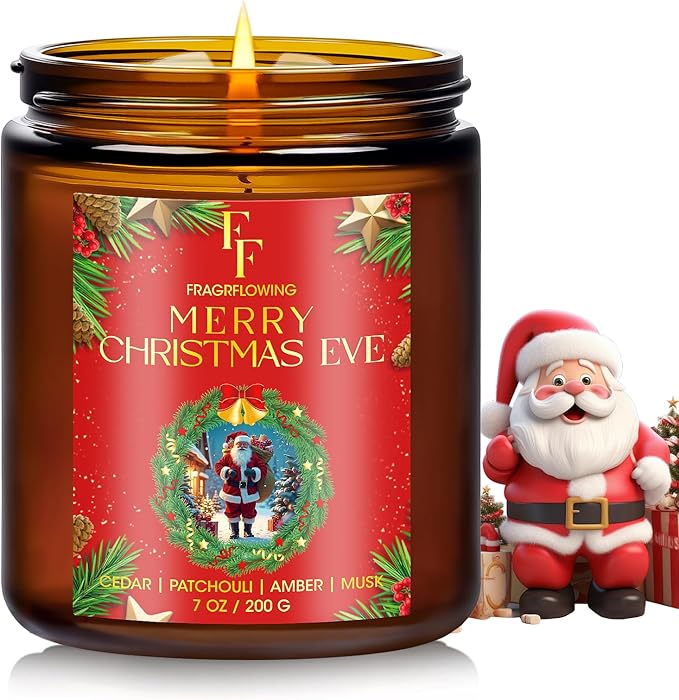 Christmas Candle, Merry Christmas Eve Scented Candles for Home, Holiday Candles Natural Soy Candle, Aromatherapy Candle 7 oz Jar Candles Christmas Gifts for Women Men - Bloomnest