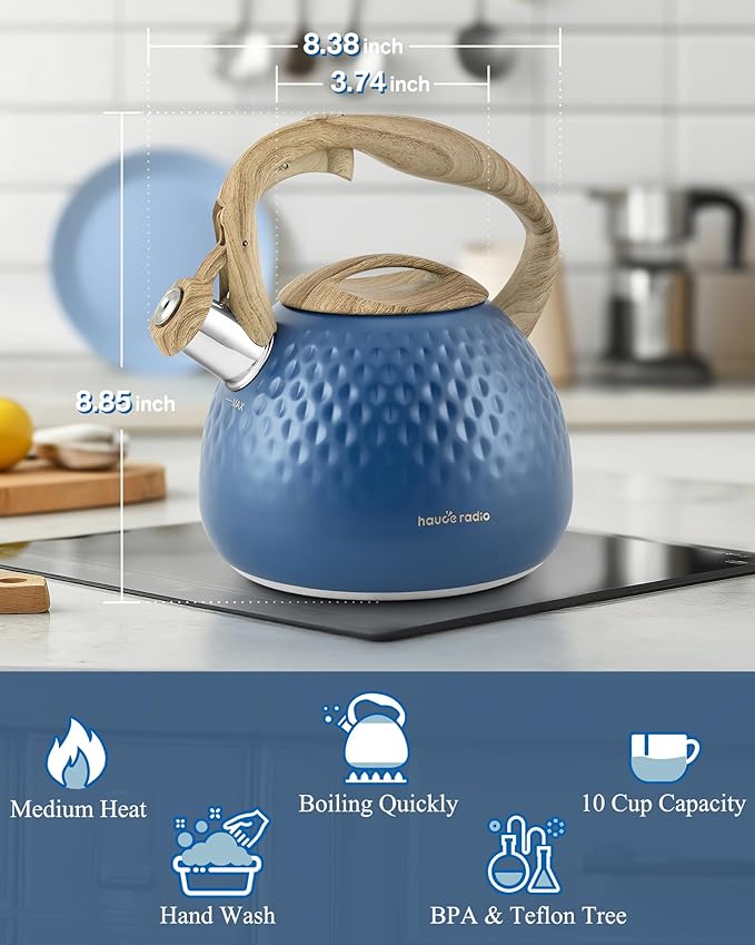 Tea Kettle,2.5 Quart Stovetop Tea Kettles Loud Whistle,Food Grade Stainless Steel Water kettles for Stove Top with Anti-hot Ergonomic Handle,Suitable for All Heat Sources - Bloomnest