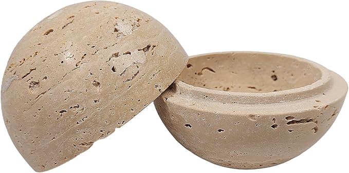 Natural Stone Sphere Incense Holder: 4" D Hand-Carved Aromatherapy Burner for Yoga, Meditation & Relaxation, Elegant Multi-Hole Design, Beige Travertine - Bloomnest