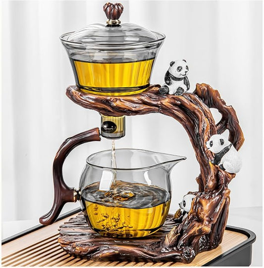Lazy Kungfu Drip TeaPot, Heat Resistant Tea Set, Semi-Automatic Glass Teapot Suit for Magnetic Water Flow Wooden Glass Teapot Set