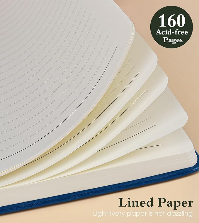Lined Journal Notebook for Women Men, 160 Pages, A5 Hardcover Vintage Leather Journaling Notebooks for Work, School, Note Taking, Travel, Bible Study, Daily Diary for Writing 5.8"x8.5" (Navy) - Bloomnest