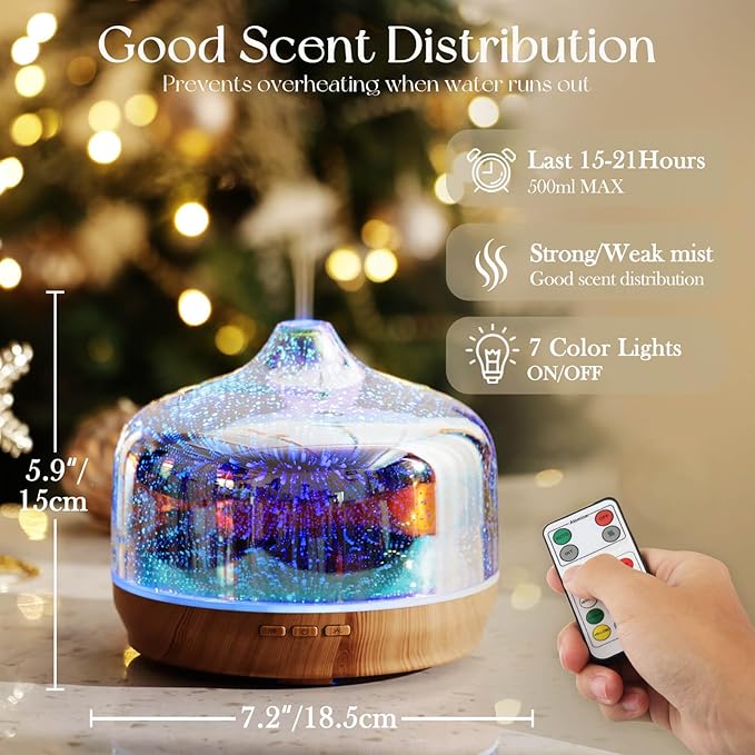 Porseme 500ml Glass Essential Oil Diffuser Aromatherapy Ultrasonic Cool Mist Humidifier 15-21 Running Hours Diffusers with Remote Control for Sleeping Yoga Office Working Spa and Rest - Bloomnest