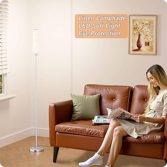 Floor Lamp with Remote Control,Floor Lamps for Living Room/Bedroom/Office, Stepless Adjustable 3000K-6000K Colors and 10-100% Brightness,Standing Light with Foot Switch (Nickel+Beige Linen) - Bloomnest