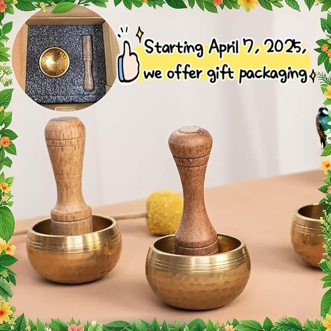 Hand-Hammered Mini Tibetan Singing Bowl Set for Meditation & Yoga - Small Himalayan Sound Bowl for Chakra Balancing, Mindfulness, Energy Healing - Perfect Healing Gift from Nepal Bloomnest