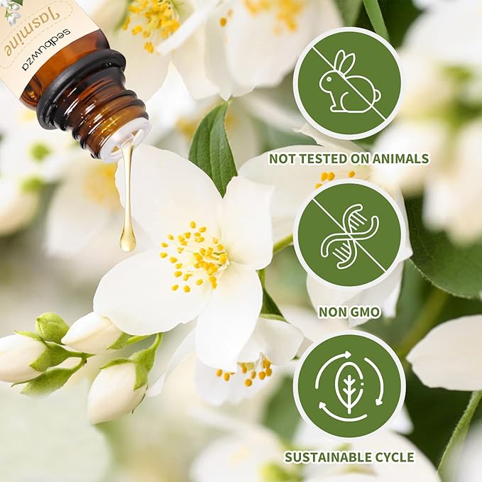 Sedbuwza Jasmine Honeysuckle Essential Oil Set, Jasmine Fragrance Oil Honeysuckle Scent Oil Set for Diffuser, Aromatherapy, Massage, Soap, Candle Making 2 x 10 ml Sedbuwza