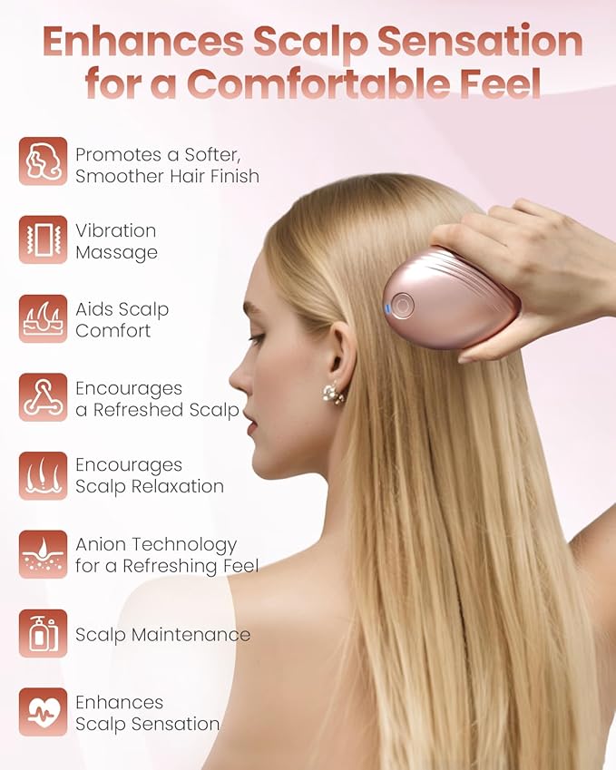 Electric Scalp Massager – Rechargeable Head Massager with Anion Technology, Portable Anti-Frizz Scalp Tool, Scalp Massager Gift for Men & Women(Pink) PUFIERDisco