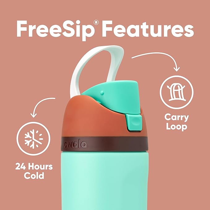 Owala Kids FreeSip Insulated Stainless Steel Water Bottle with Straw for Sports, Travel, and School BPA-Free Sports Water Bottle, 16 oz, Mint Chocolate Owala