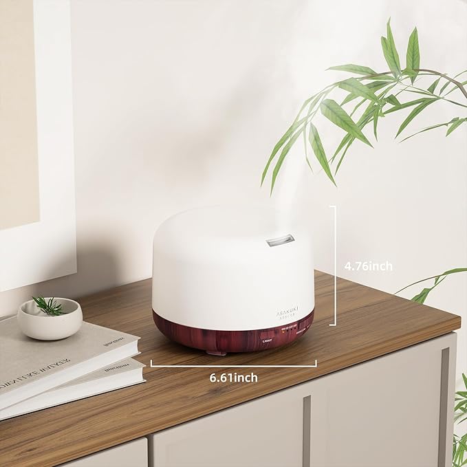 ASAKUKI Essential Oil Diffuser for Home, 500ml Aromatherapy Fragrant Oil Humidifier Vaporizer, 7-Color Light and Auto-Off Safety Switch (Reddish-Brown) - Bloomnest
