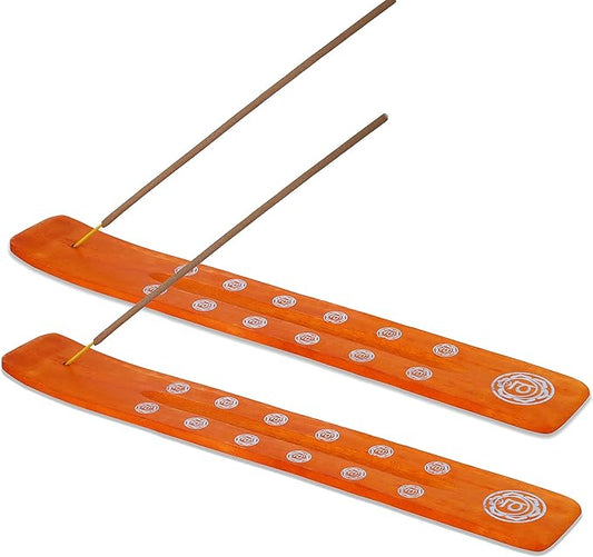 Bless-International Traditional-Handmade-Burner Wooden-Incense-Stick-Holder Ash-Catcher-Stand for-Aromatherapy-Meditation-Yoga (Orange, The Energy) 10 Inches, Pack of 2 - Bloomnest