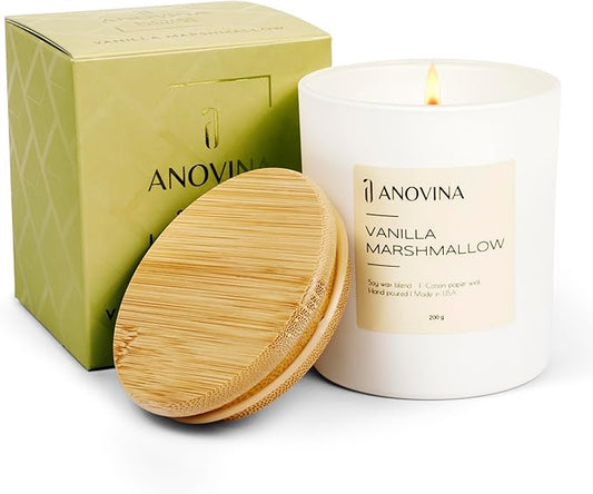 Anovina Vanilla Candle – Non-Toxic Soy Wax Blend – Long-Lasting Vanilla Scented for Home Décor, Relaxation & Aromatherapy – Fall & Holiday Gifts for Women, Friends & Family - Bloomnest