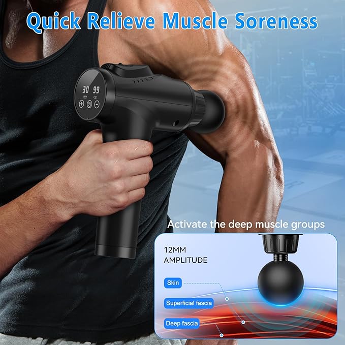 Massage Gun, Muscle Massage Gun for Athletes Handheld Electric Deep Tissue Back Massager, Percussion Massage Device for Pain Relief with 30 Speed Levels 9 Heads - Bloomnest