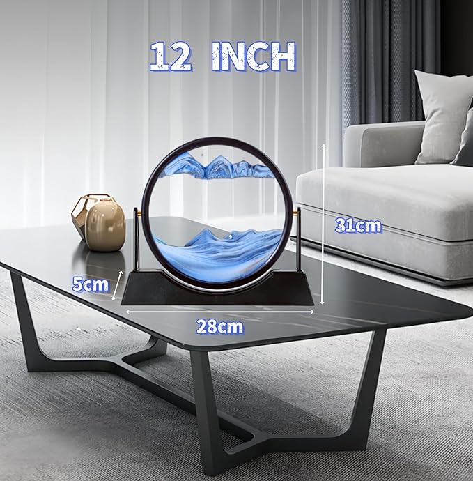 Moving Sand Art Picture Liquid Motion, 3D Quicksand Décor, Deep Sea Sandscapes with Display Flowing Sand Frame for Relaxing, Desktop Office Home Decoration (Blue) - Bloomnest