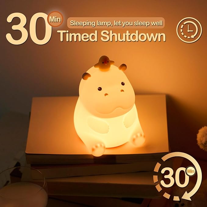 ATSUI Hippo Night Light, LED Squishy Novelty Animal Lamp, Food Grade Silicone, 2 Level Dimmable, Nursery Nightlight for Desk Decor, Funny Gifts Stuff for Boys Girls Baby, White Elephant Gifts - Bloomnest