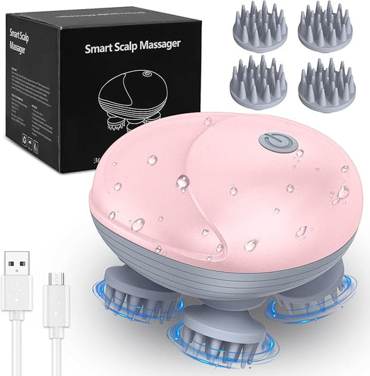 AMIR Electric Scalp Massager, Portable Head Scratcher with 96 Kneading Nodes, Handheld for Stress Relief and Pain Relief, Ideal Valentine‘s Day Gift for Her/Him (Pink) AMIR