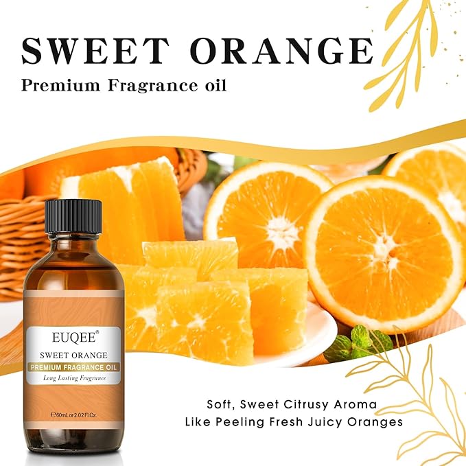 EUQEE Sweet Orange Fragrance Oil 60ml with Glass Dropper, Essential Oils for Diffusers, Candle & Soap Making, Home Scents, Bath Bombs (2.02 Fl oz) - Bloomnest