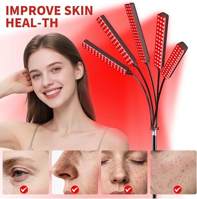 Cholas Red Light Therapy for Face Body, 5 Heads Red Infrared Light Therapy Devices with Stand, 5 Levels Adjustable Brightness 660nm and 850nm Near Infrared Light for Full Body, Muscle Gift for Women Cholas