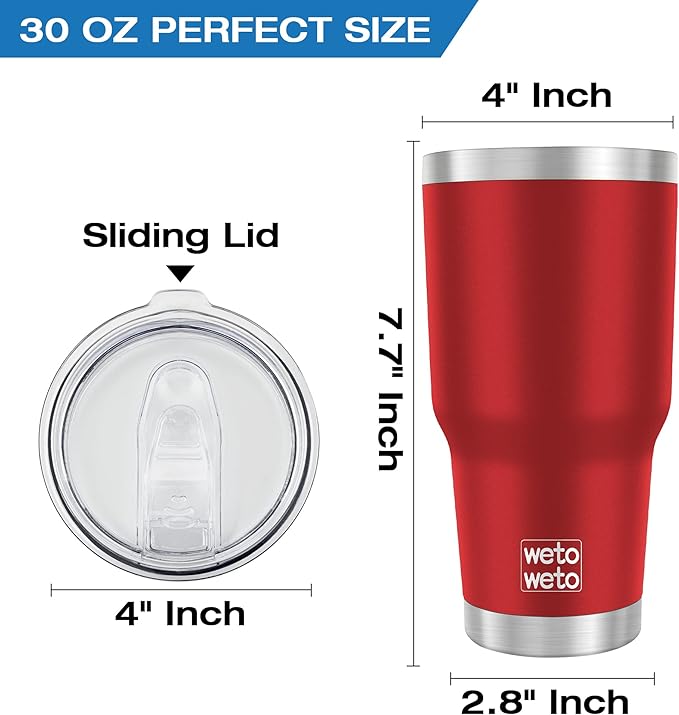 WETOWETO 30oz Tumbler, Stainless Steel Vacuum Insulated Water Coffee Tumbler Cup, Double Wall Powder Coated Spill-Proof Travel Mug Thermal Cup for Home Outdoor (Red, 1 Pack)