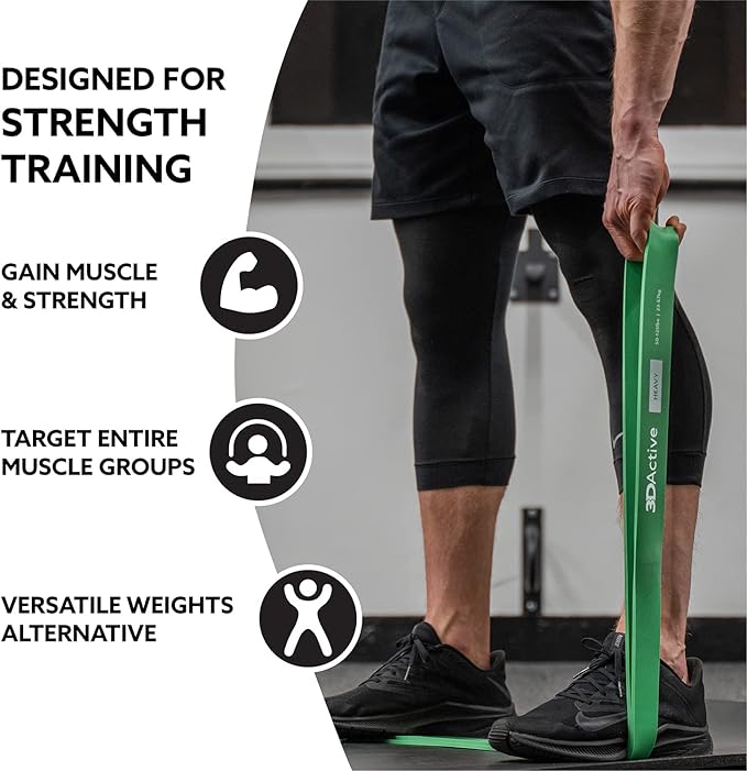 3DActive Pull Up Assist Band - Resistance Band for Strength Training, Powerlifting, Body Stretching, Crossfit - Exercise Guide Included.