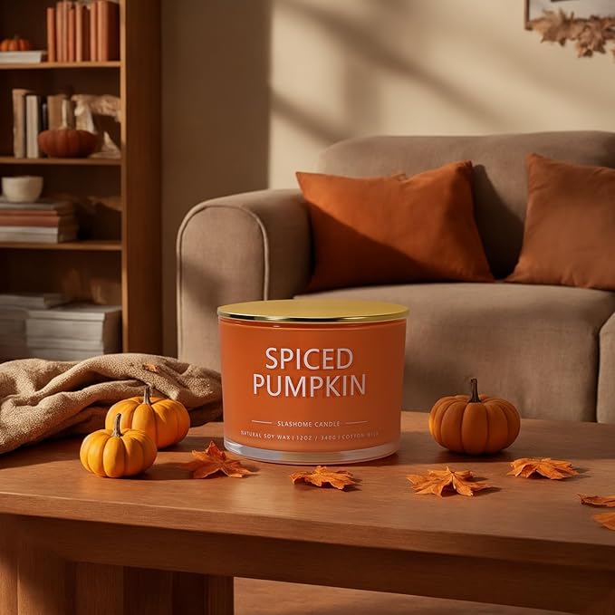 Pumpkin Spice Fall Candle, Large 3 Wick 12oz Luxury Candle, Elegant Autumn Gift for Women & Men, 60+ Hour Burn Time & Non-Toxic, Cozy Fall & Halloween Home Decor - Bloomnest