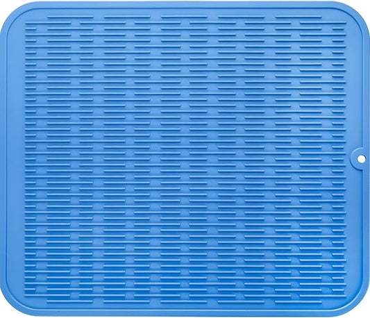Silicone Dish Drying Mat for Multiple Usage,Easy clean,Eco-friendly,Heat-resistant Silicone Mat for Kitchen Counter or Sink,Refrigerator or Drawer Liner Lichen BlueL XL 18 inches x 16 inches - Bloomnest